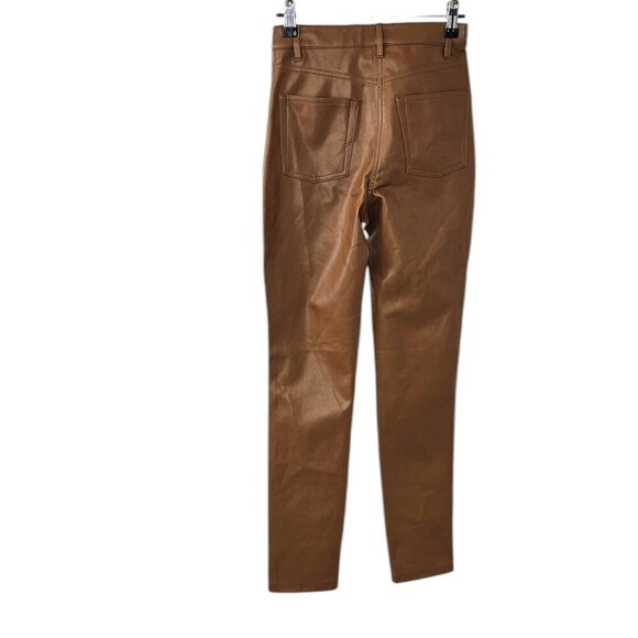 Aritzia Wilfred The Melina Skinny Leg, High Rise, Vegan Leather, Cognac Size 0 - Picture 2 of 9